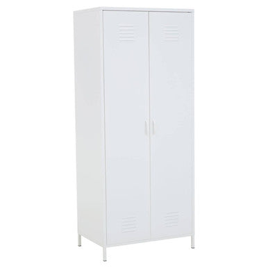 White metal locker with two doors on a white background