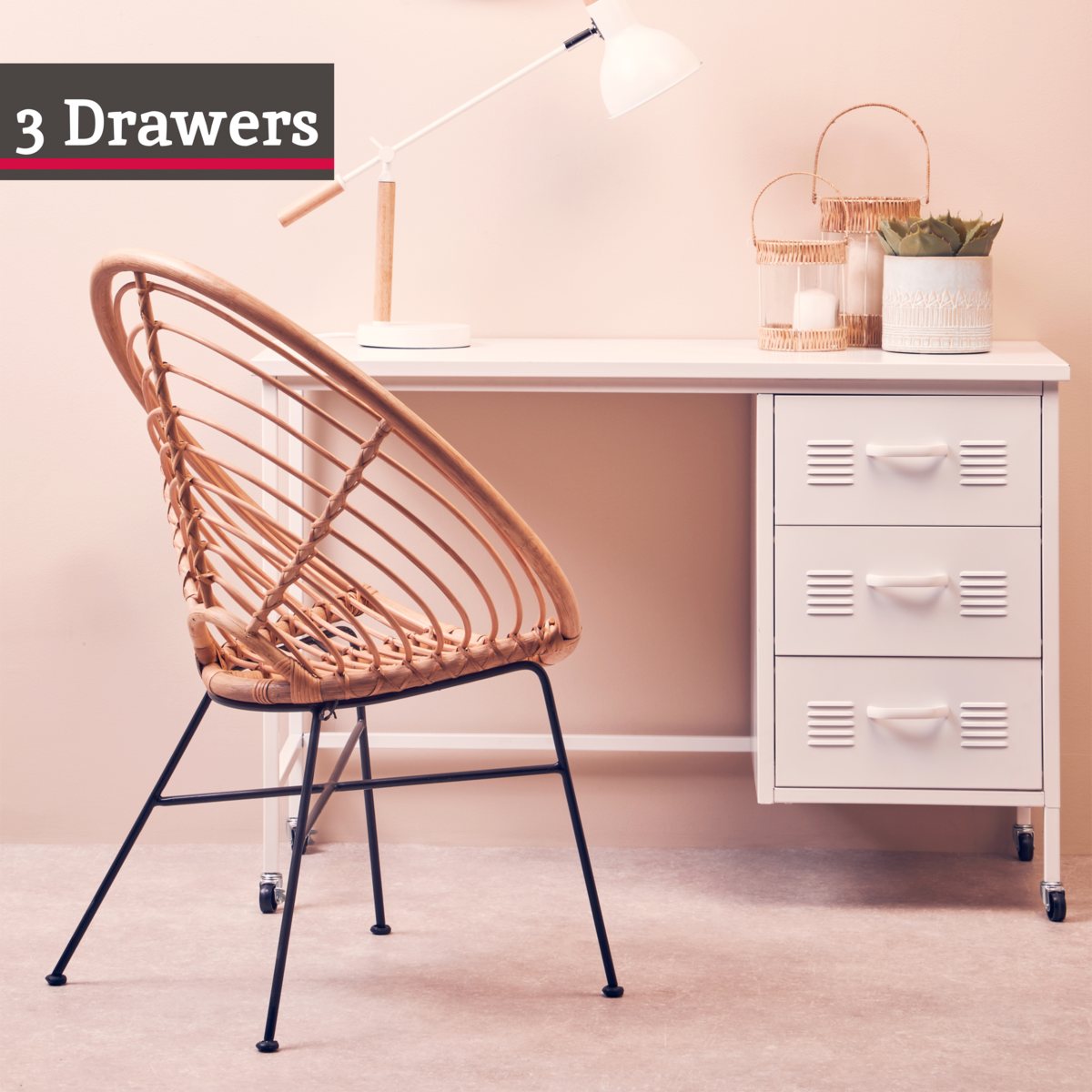 Academy Three Drawer White Desk