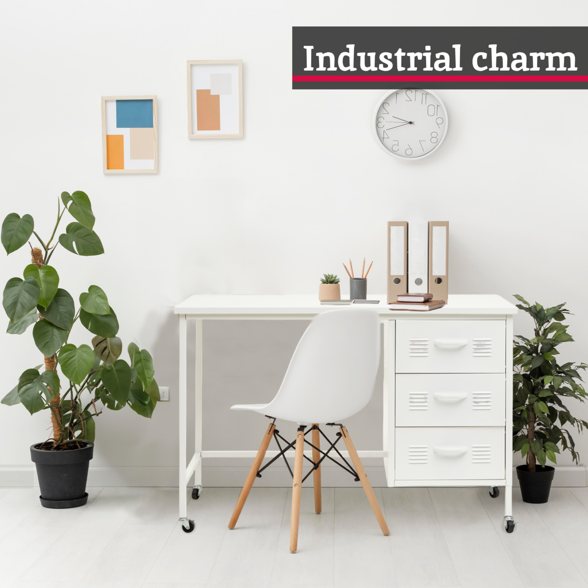 Academy Three Drawer White Desk