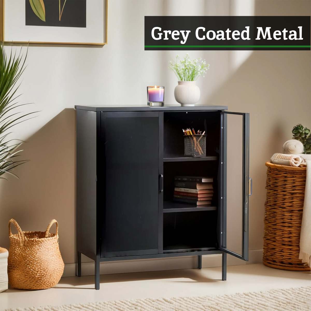 Acier Two Door Grey Metal Cabinet