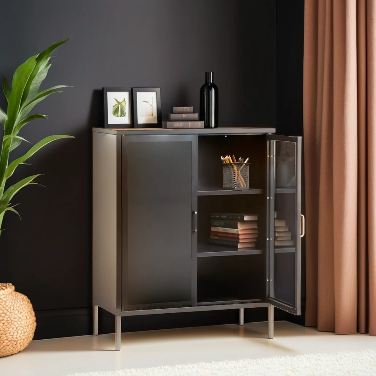 Acier Two Door Grey Metal Cabinet