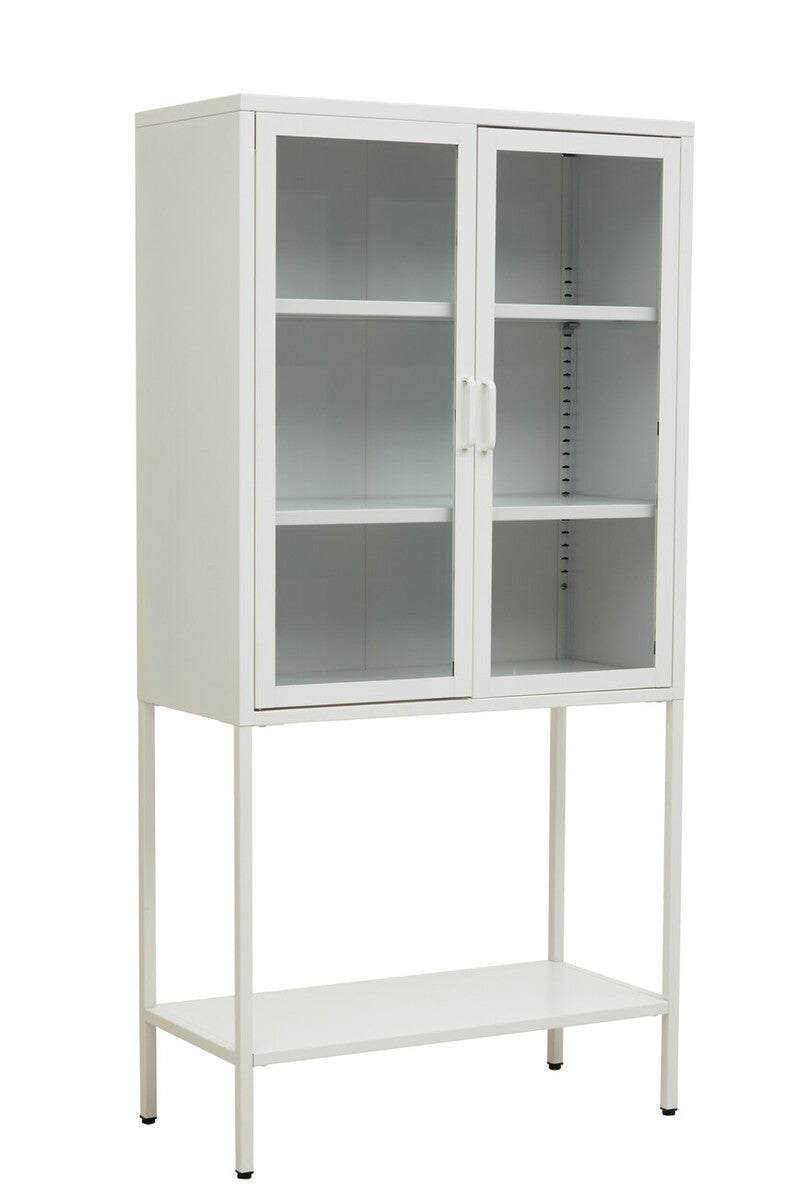 Acier Two Door White Metal Cabinet with Glass Doors