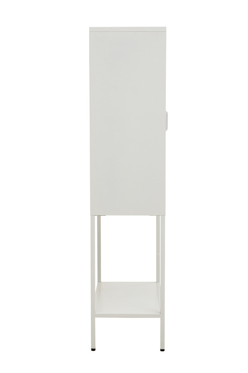 Acier Two Door White Metal Cabinet With Glass Doors