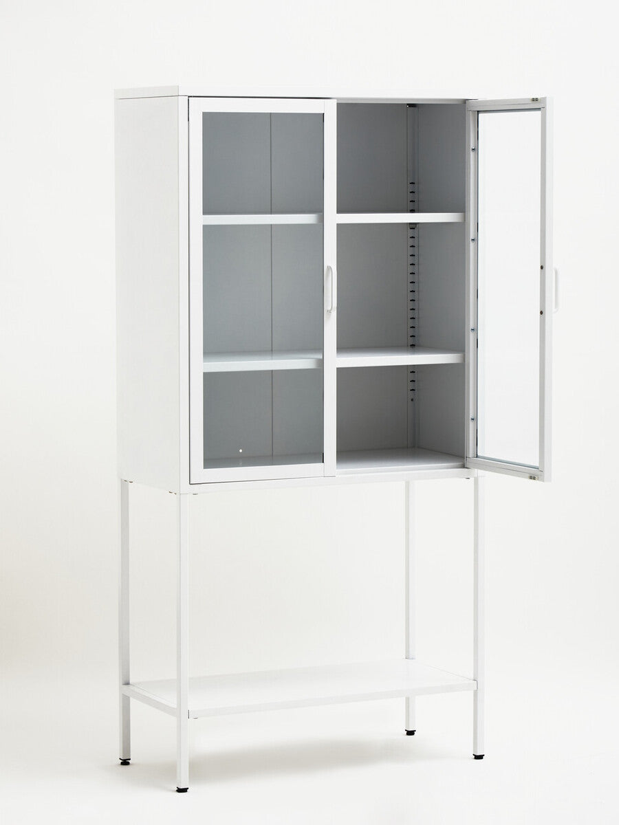 Acier Two Door White Metal Cabinet with Glass Doors