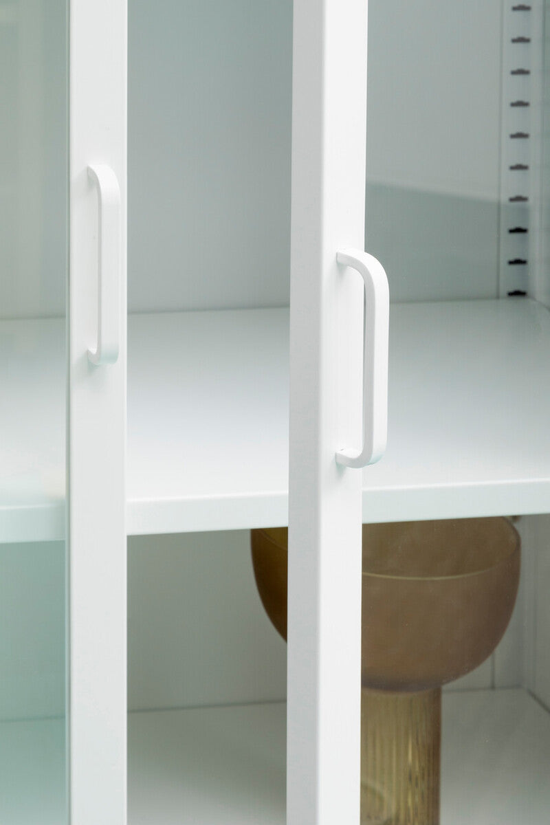 Acier Two Door White Metal Cabinet With Glass Doors