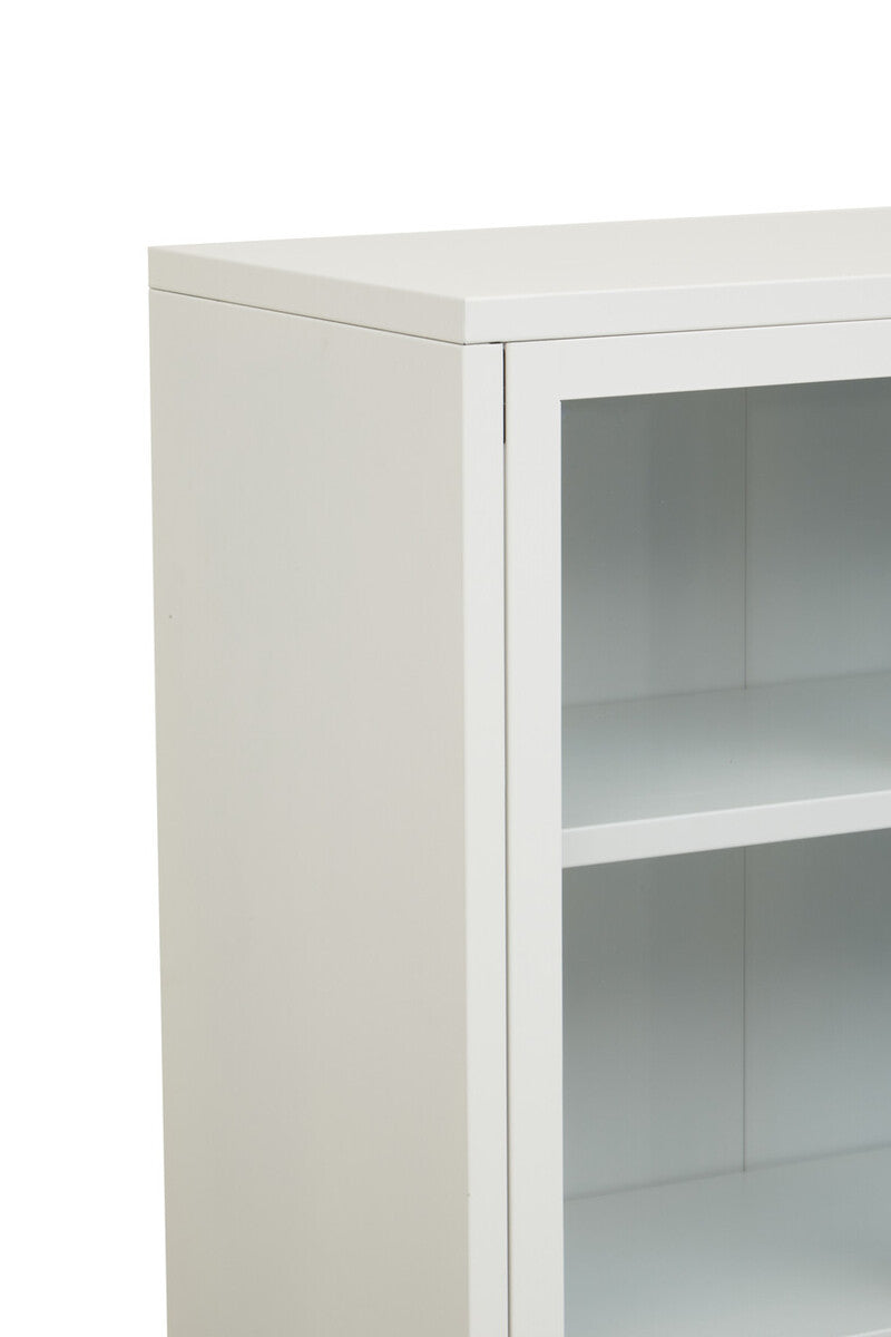 Acier Two Door White Metal Cabinet With Glass Doors