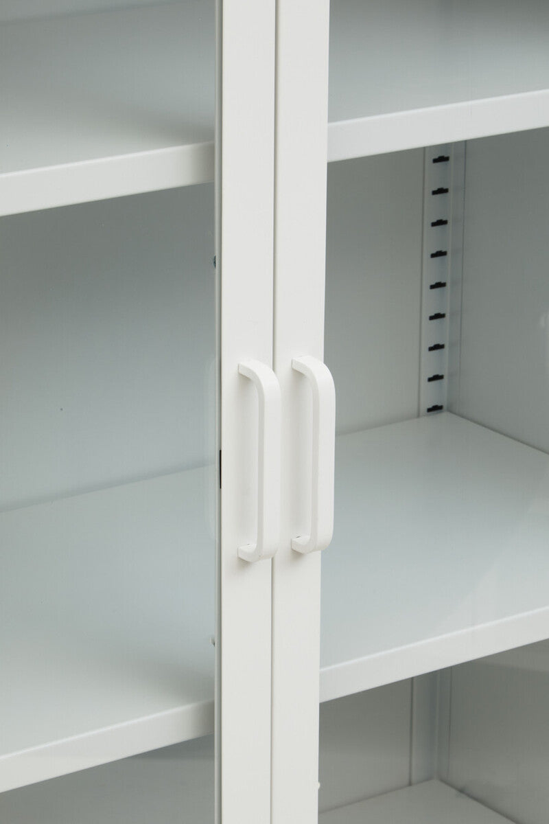 Acier Two Door White Metal Cabinet With Glass Doors