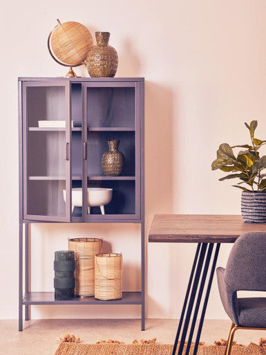 Acier Two Door Grey Metal Cabinet With Glass Doors