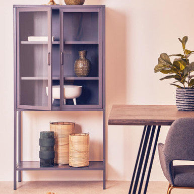 Acier Two Door Grey Metal Cabinet With Glass Doors - Image 1