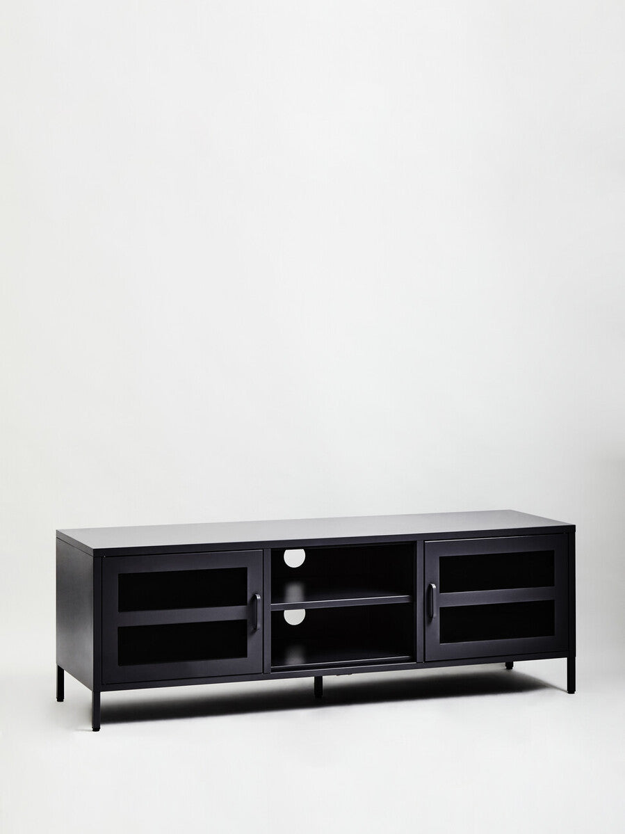 Acier Two Door Black Metal Media Unit