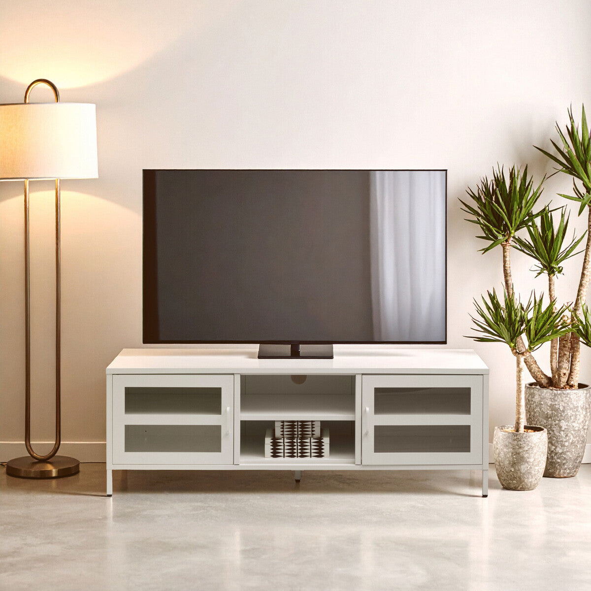 Acier Two Door White Metal Media Unit