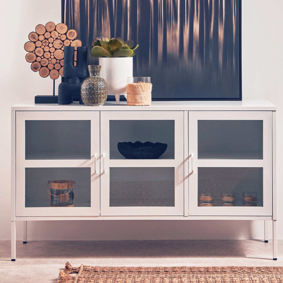 Acier Three Door White Metal Sideboard - Image 1