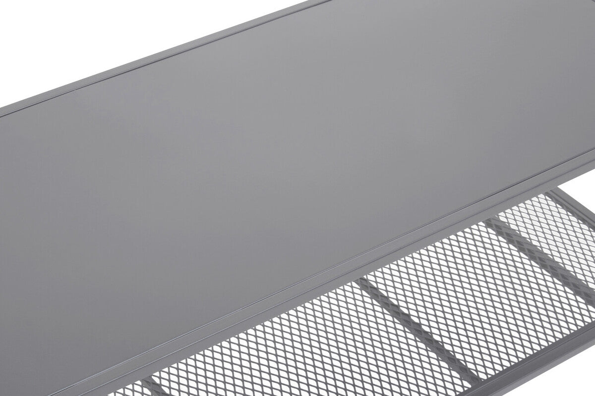 Grey Powder Coated Metal Coffee Table with Lower Mesh Display Shelf, Acero