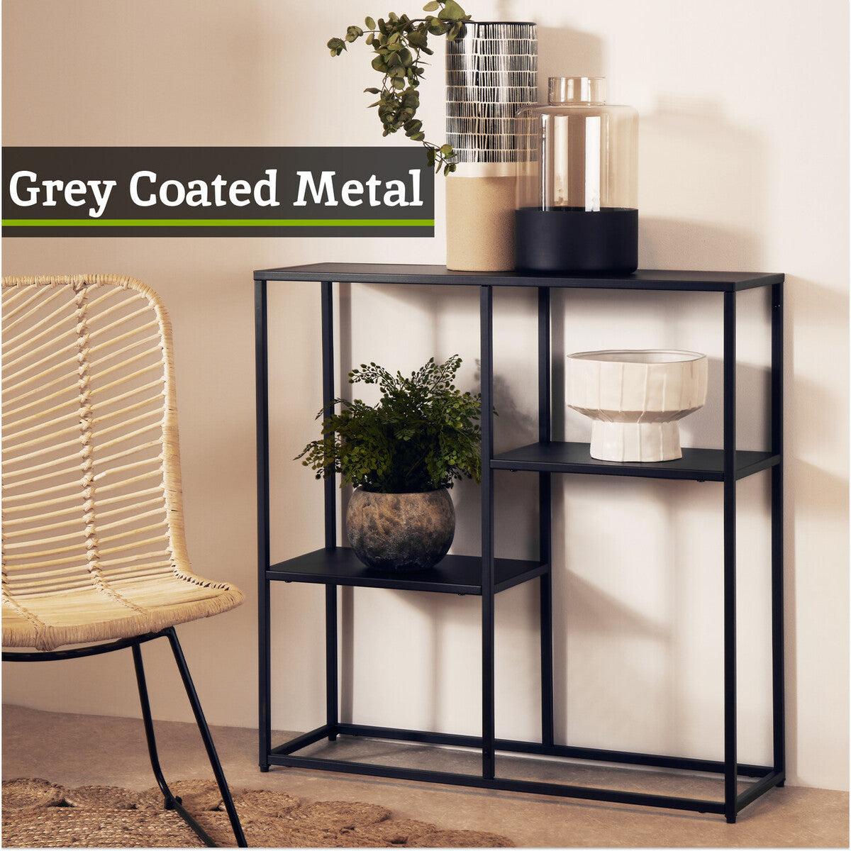 Acero Grey Metal Three Tier Shelf Unit