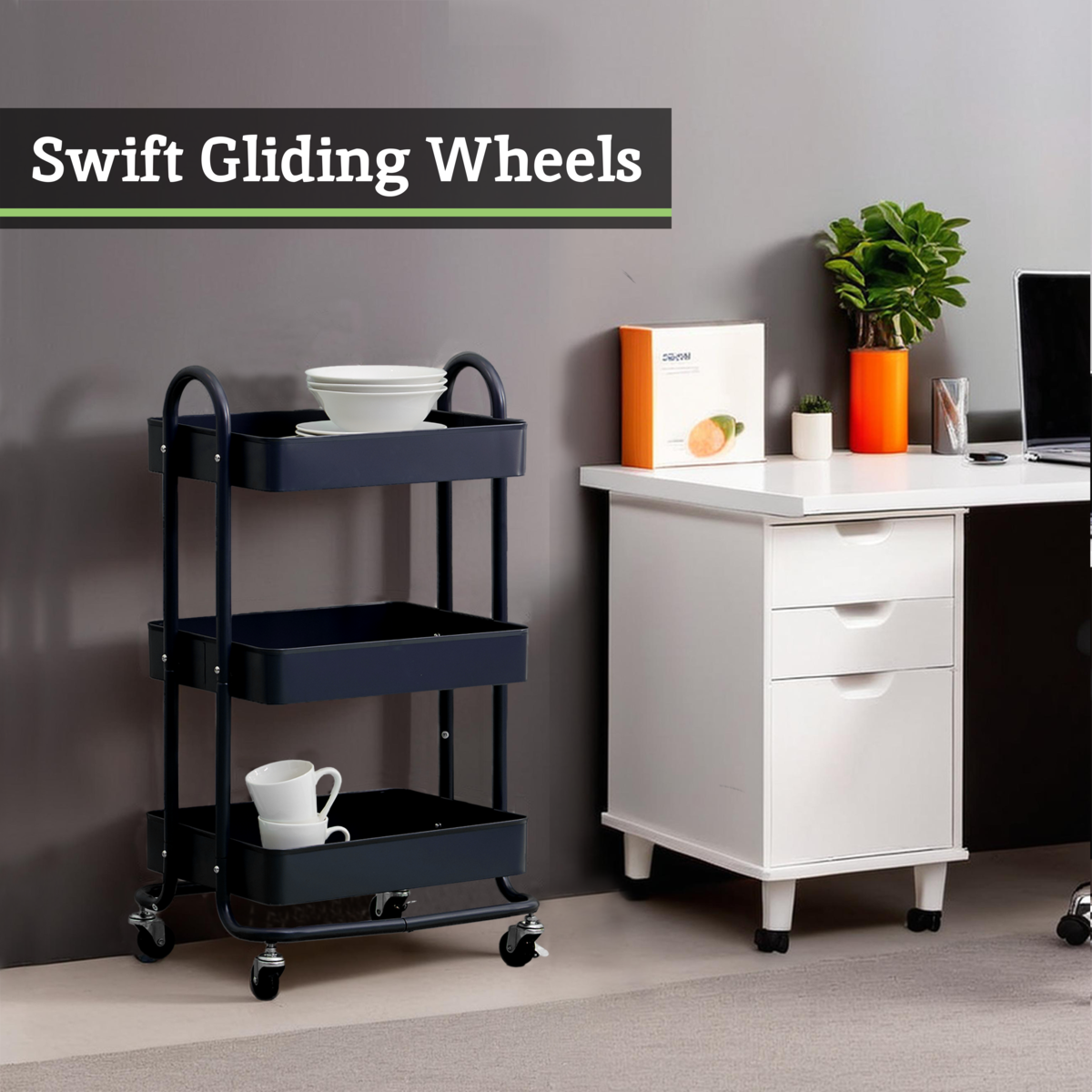 Acero Three Tier Black Metal Trolley