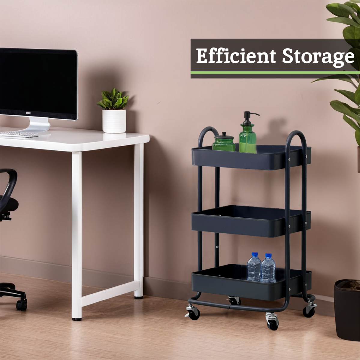 Acero Three Tier Black Metal Trolley