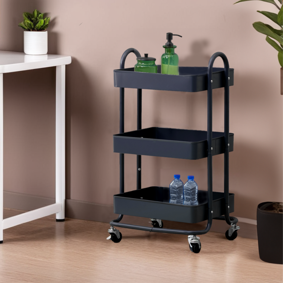 Acero Three Tier Black Metal Trolley
