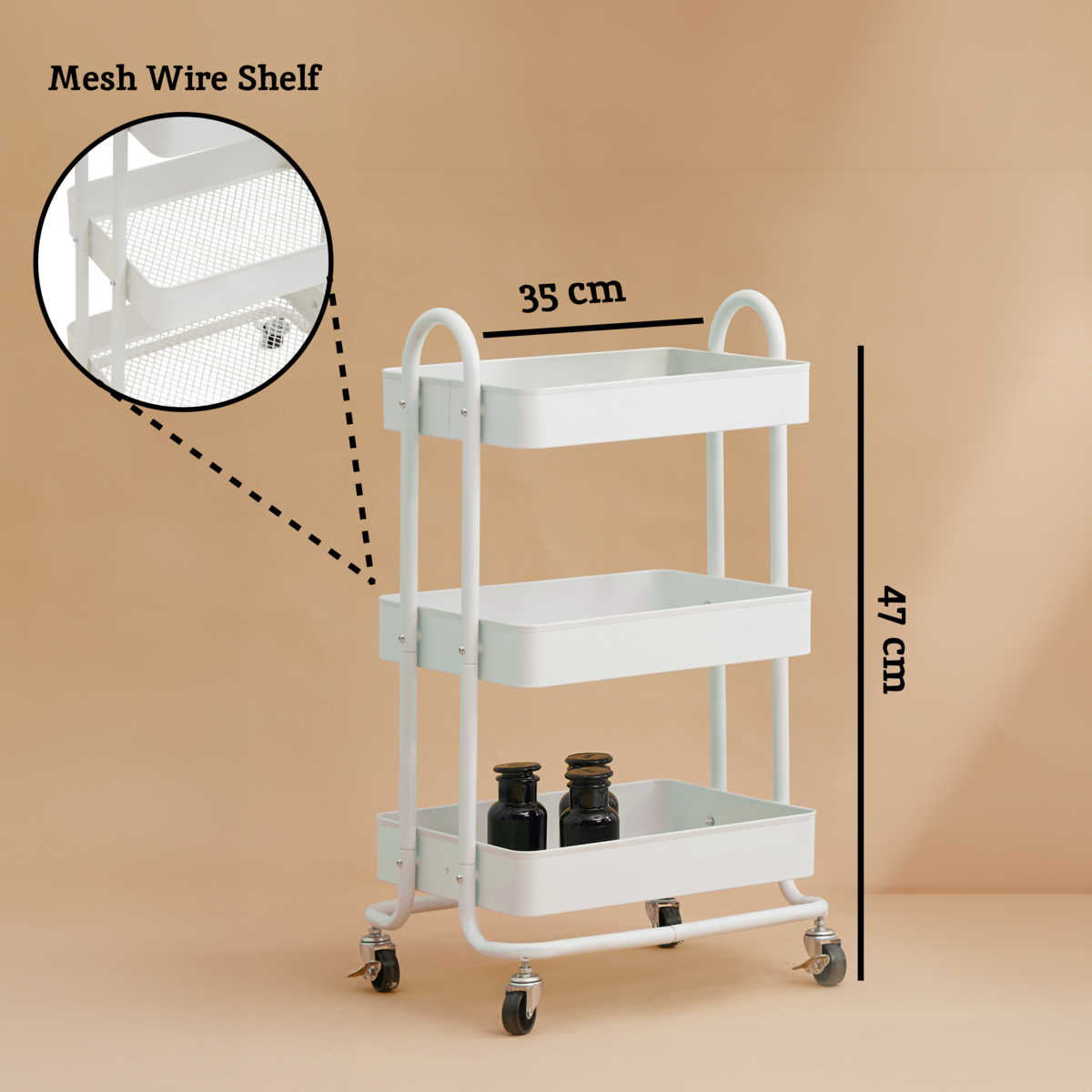 Acero Three Tier White Metal Trolley