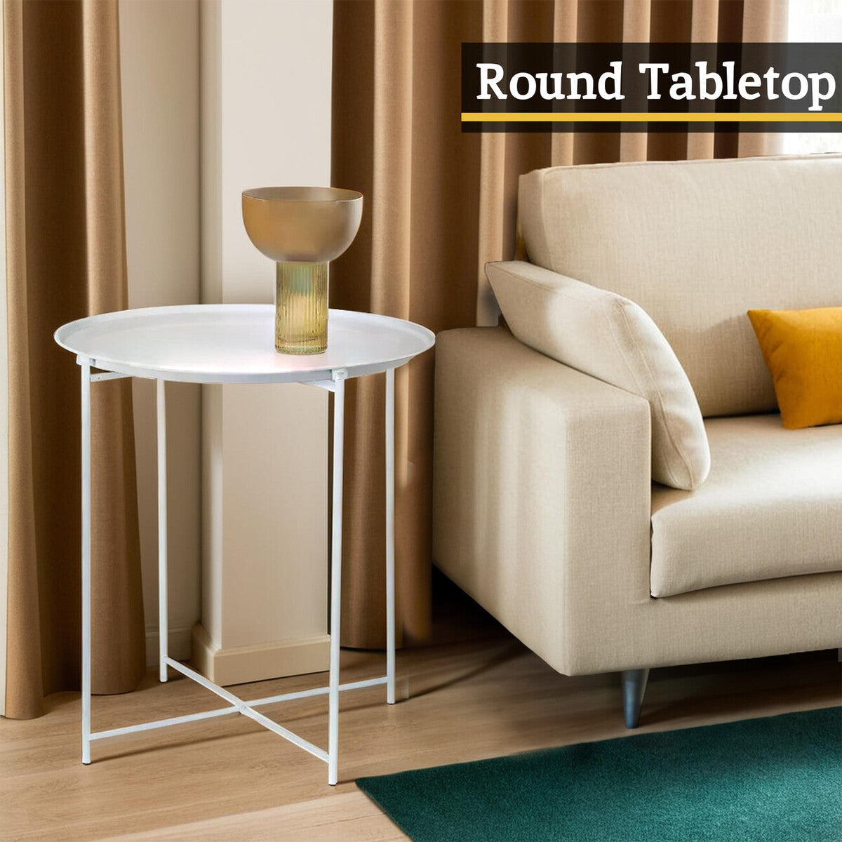 Acero White Metal Round Side Table