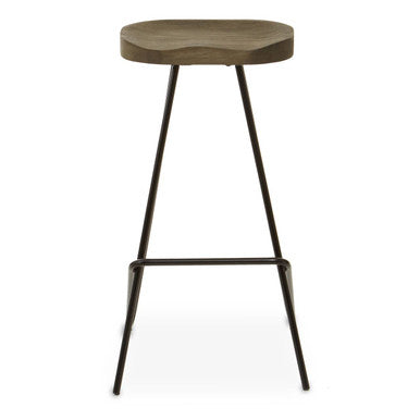 Wooden bar stool with metal legs on a white background