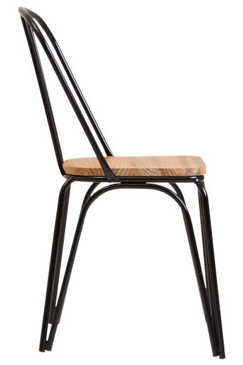 District Dining Chair Elm Wood Seat With Black Finish Metal Frame - image 4