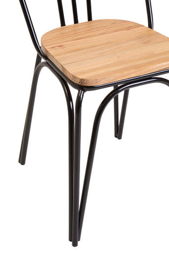 District Dining Chair Elm Wood Seat With Black Finish Metal Frame