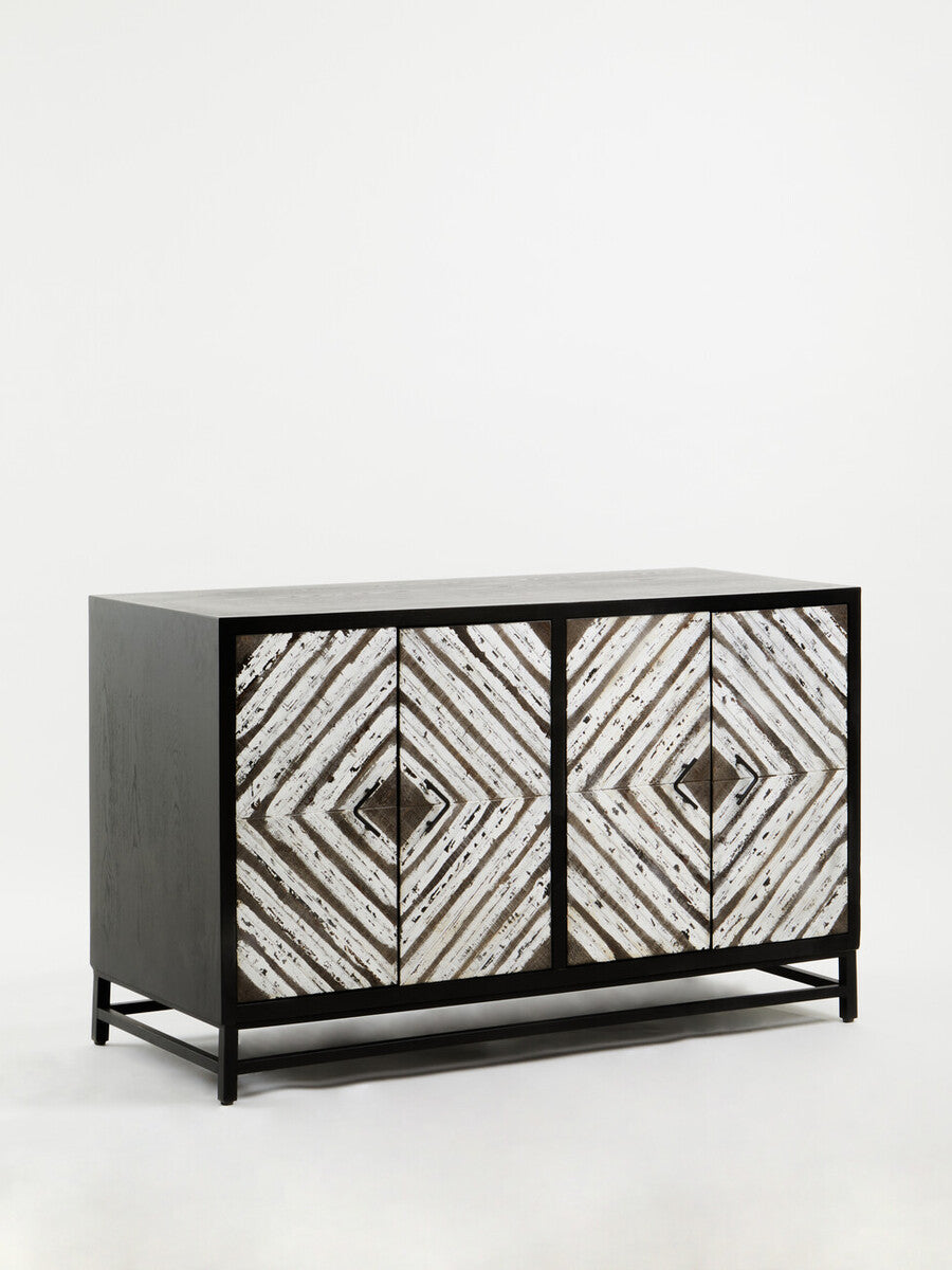 Lombok Black Rustic Chevron Four Door Sideboard