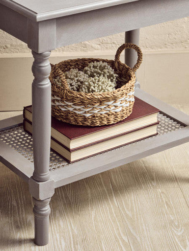 Slate Grey Wooden Side Table with Cane Webbing Detail, Heritage