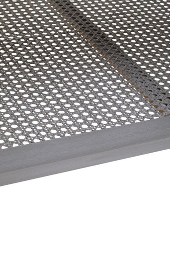 Slate Grey Wooden Coffee Table with Cane Webbed Lower Shelf and Carved Spindle Legs, Heritage