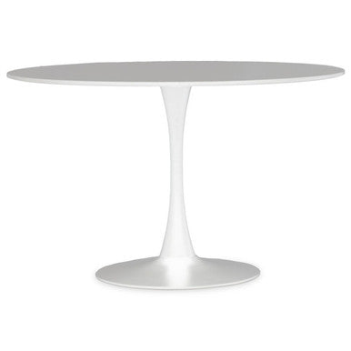 Round white table on a white background