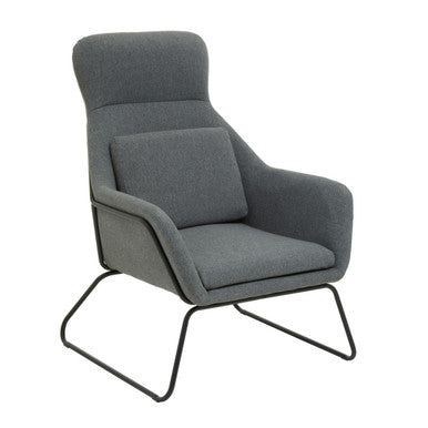 Gray armchair with black metal legs on a white background