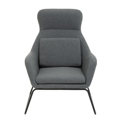 Gray armchair with black metal legs on a white background