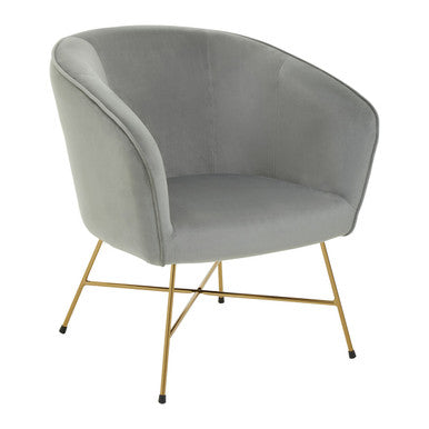 Gray armchair with gold metal legs on a white background