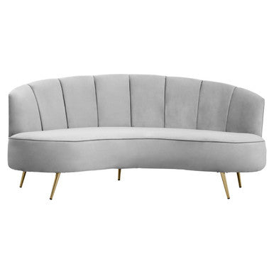 Gray sofa with gold legs on a white background