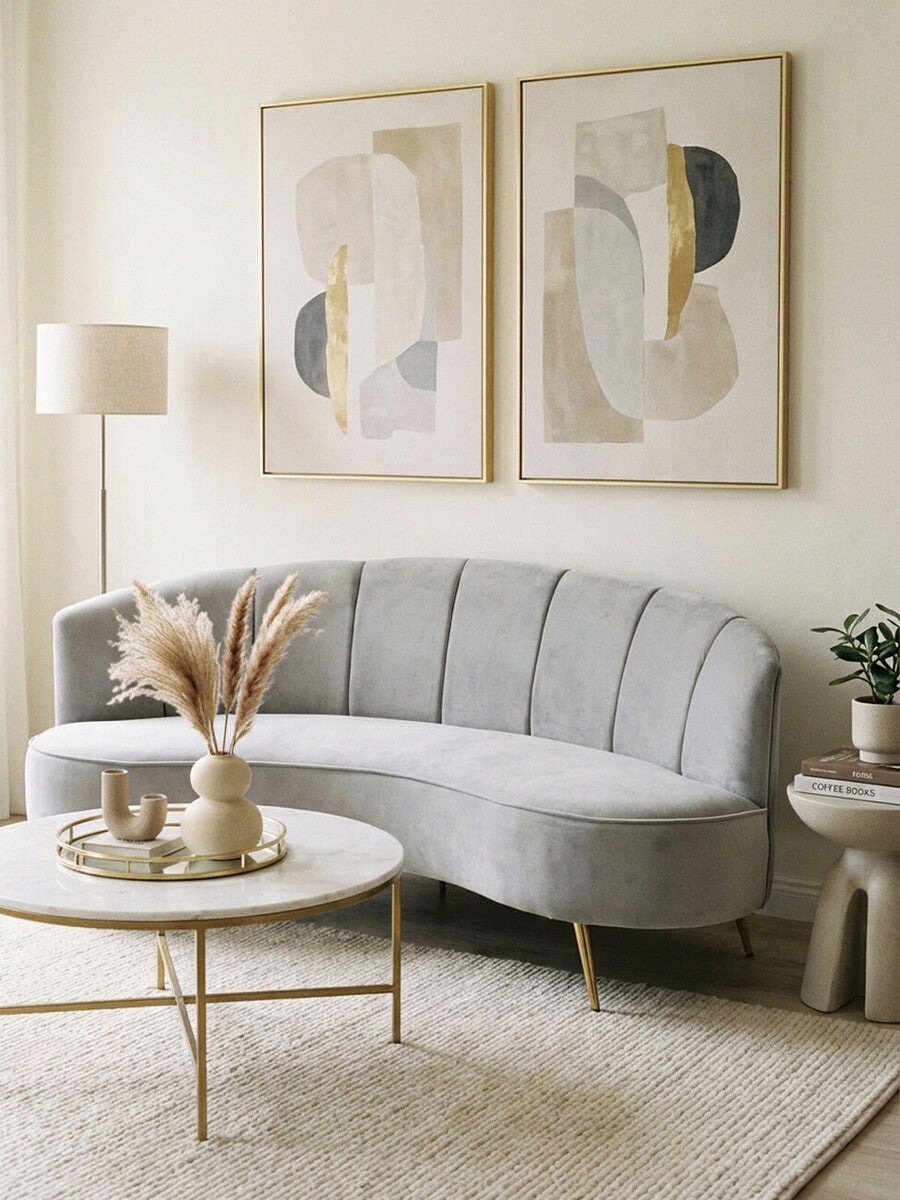 3 Seater Grey Velvet Sofa, Hasna