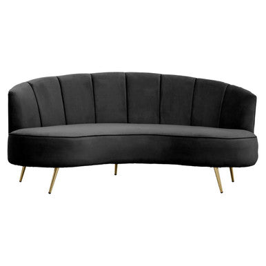 Black sofa with gold legs on a white background
