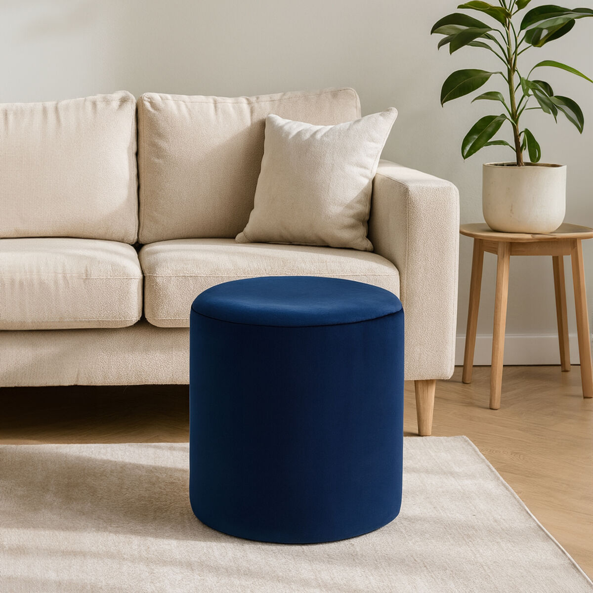 Haley Midnight Navy Velvet Pouffe