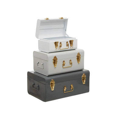 Parley Set Of Three Assorted Grey Storage Trunks