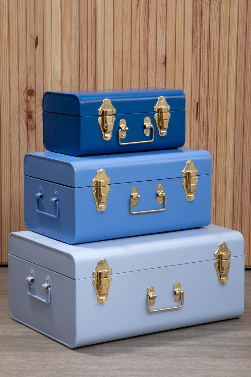 Parley Set Of Three Assorted Blue Storage Trunks