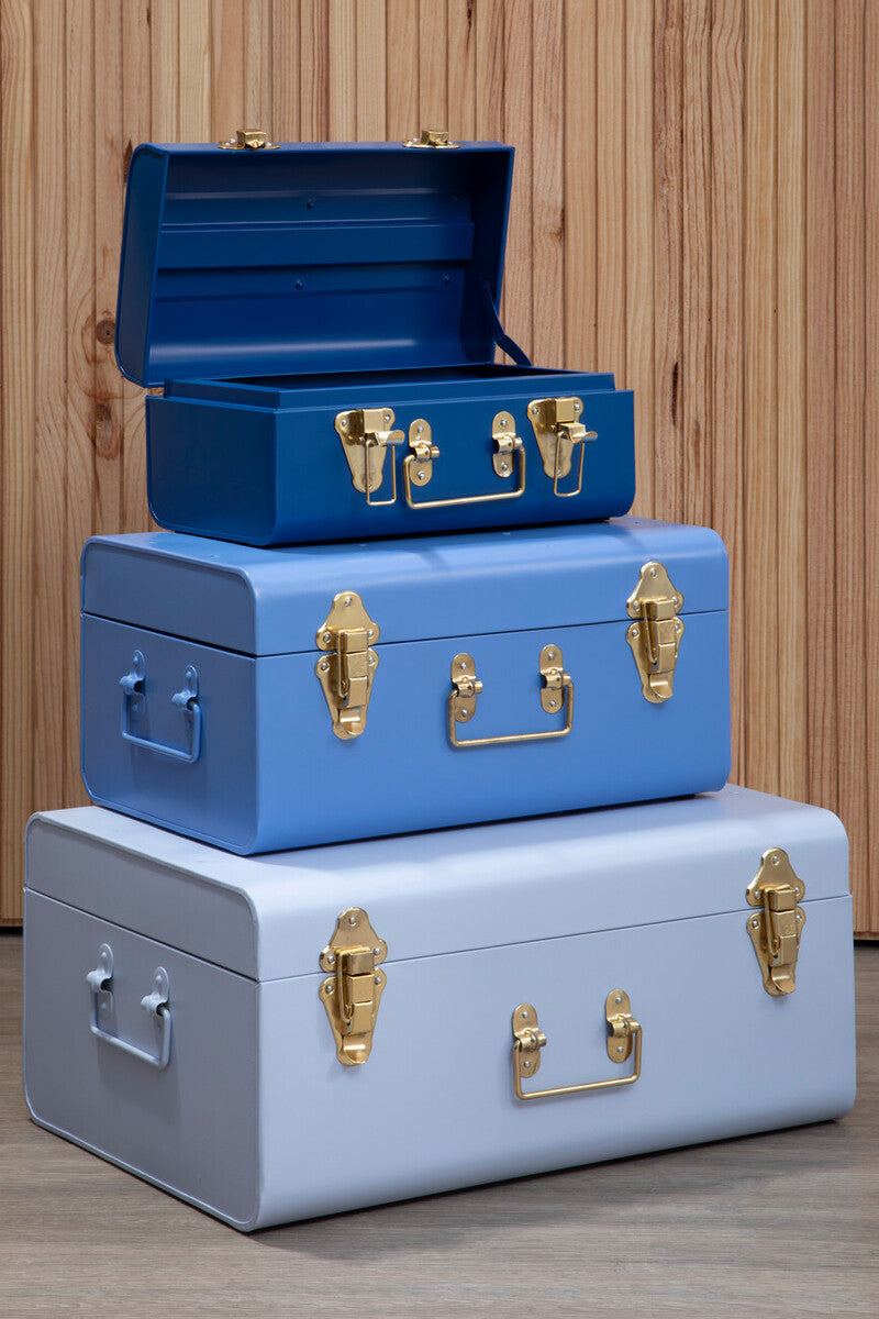 Parley Set Of Three Assorted Blue Storage Trunks