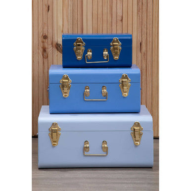 Parley Set Of Three Assorted Blue Storage Trunks