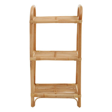 Bamboo shelf with three tiers on a white background