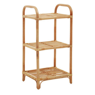 Bamboo shelf with three tiers on a white background