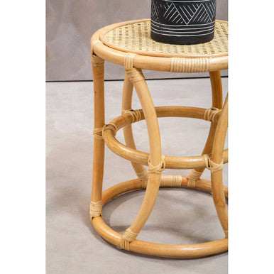 Small Natural Rattan Side Table with Woven Cane Top and Curved Frame, Mataram