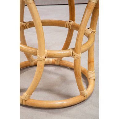 Small Natural Rattan Side Table with Woven Cane Top and Curved Frame, Mataram