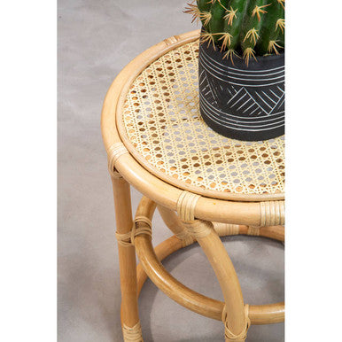 Small Natural Rattan Side Table with Woven Cane Top and Curved Frame, Mataram