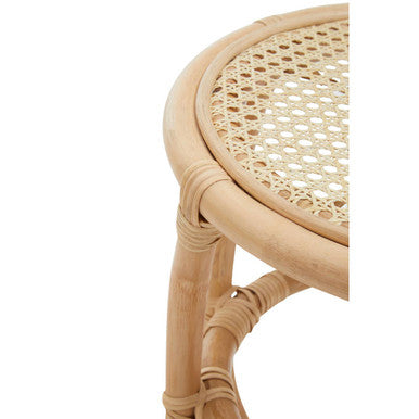 Small Natural Rattan Side Table with Woven Cane Top and Curved Frame, Mataram