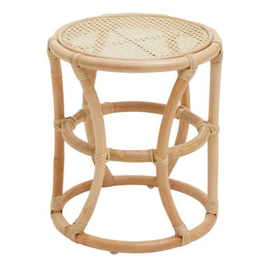 Small Natural Rattan Side Table with Woven Cane Top and Curved Frame, Mataram