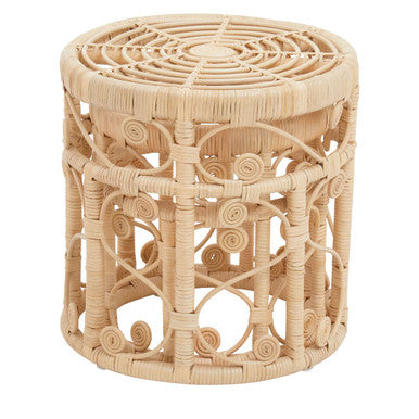 Natural Rattan Set of Two Nesting Tables with Tight Weave Top and Scrolled Base, Mataram