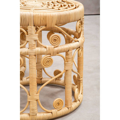 Natural Rattan Set of Two Nesting Tables with Tight Weave Top and Scrolled Base, Mataram
